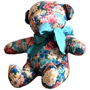 Vtg Shabby Chic Floral Teddy Bear Large. 17" h x 18" w